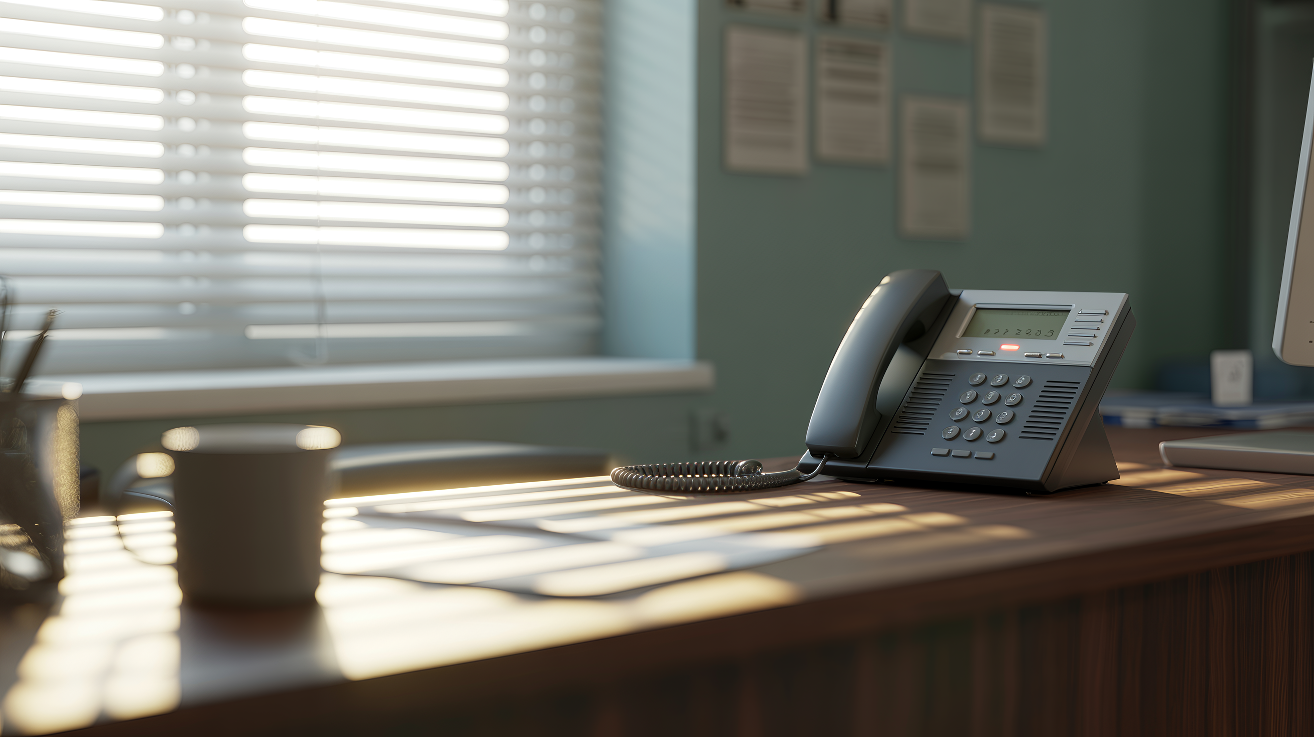 Empty reception desk with phone ringing